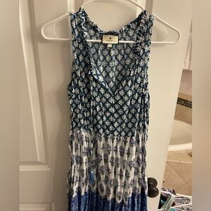 Tuckernuck Blue and White Leaf Print Dress